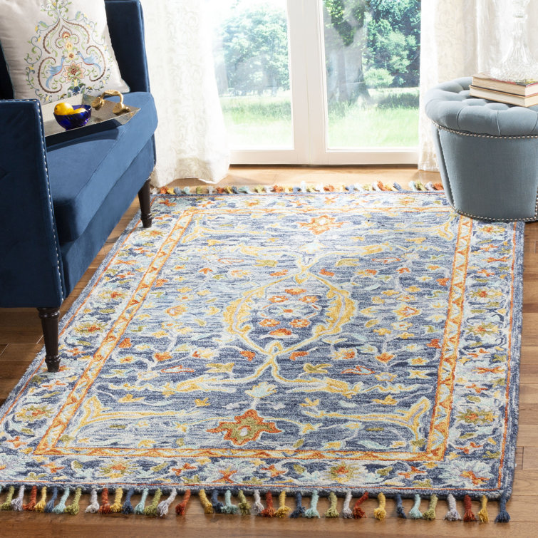 Bungalow Rose Vahakn Oriental Handmade Tufted Wool Blue/Rust Area Rug